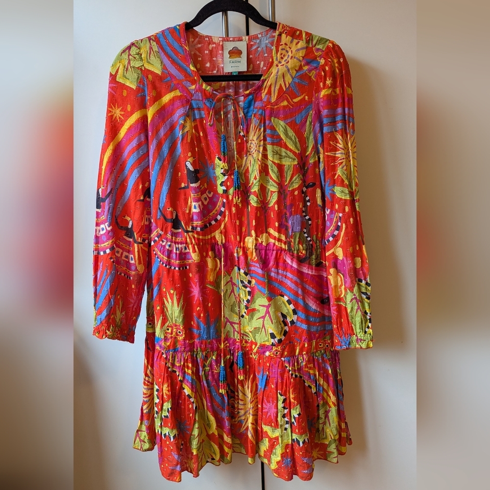 Farm Rio Rainbow Toucan Mini Dress Cotton Small